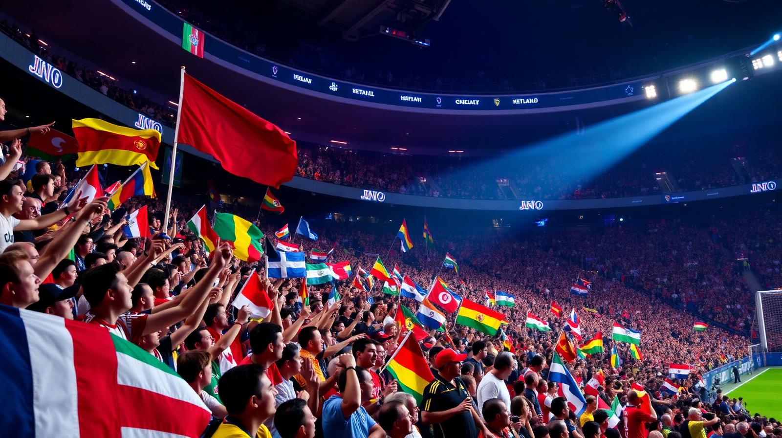World Cup fans waving national flags in the stadium