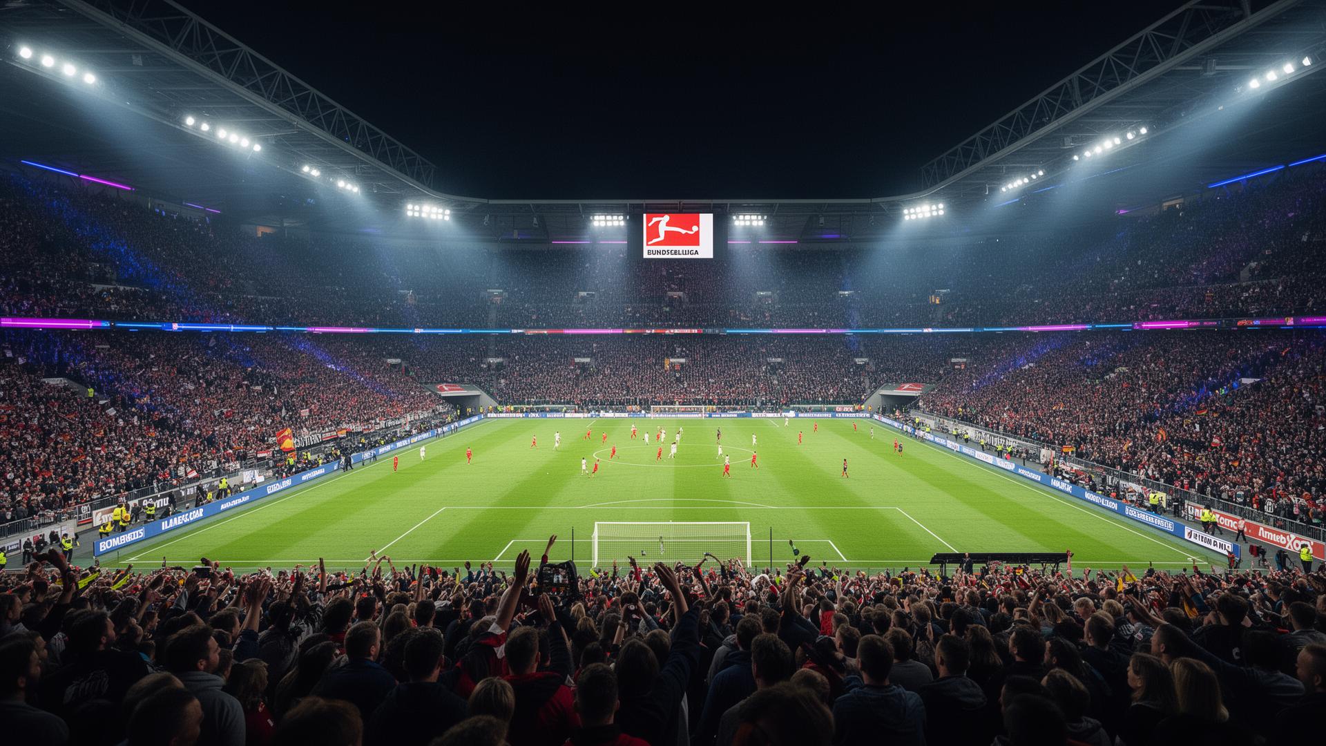 Bundesliga Stadion bei Nacht — Live-Sport-Streaming in 4K mit FluxTV